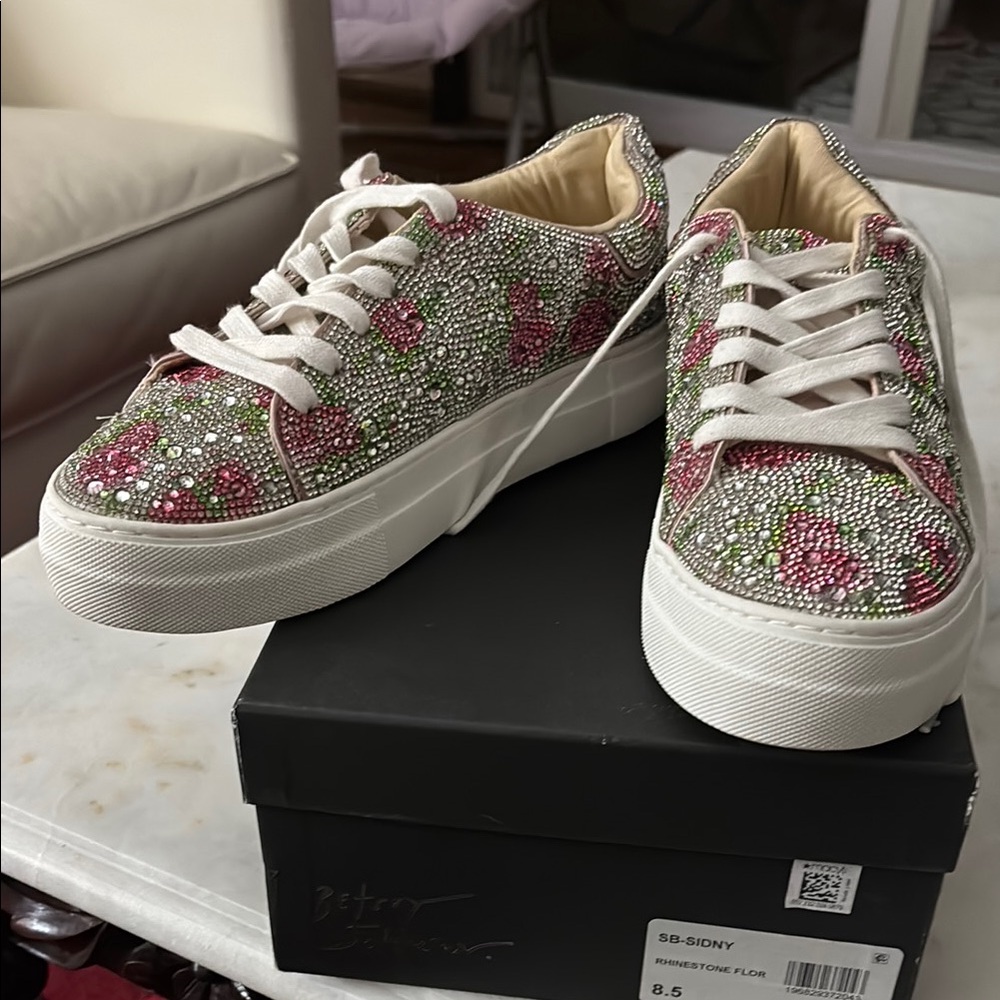 Betsey Johnson Green and Pink Sparkle Sneakers